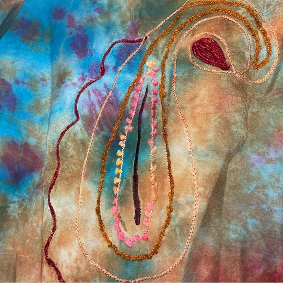 Parsley & Sage Tie Dye Long Sleeve Button Embroidered Lagenlook Artsy Boho XL - Picture 8 of 14